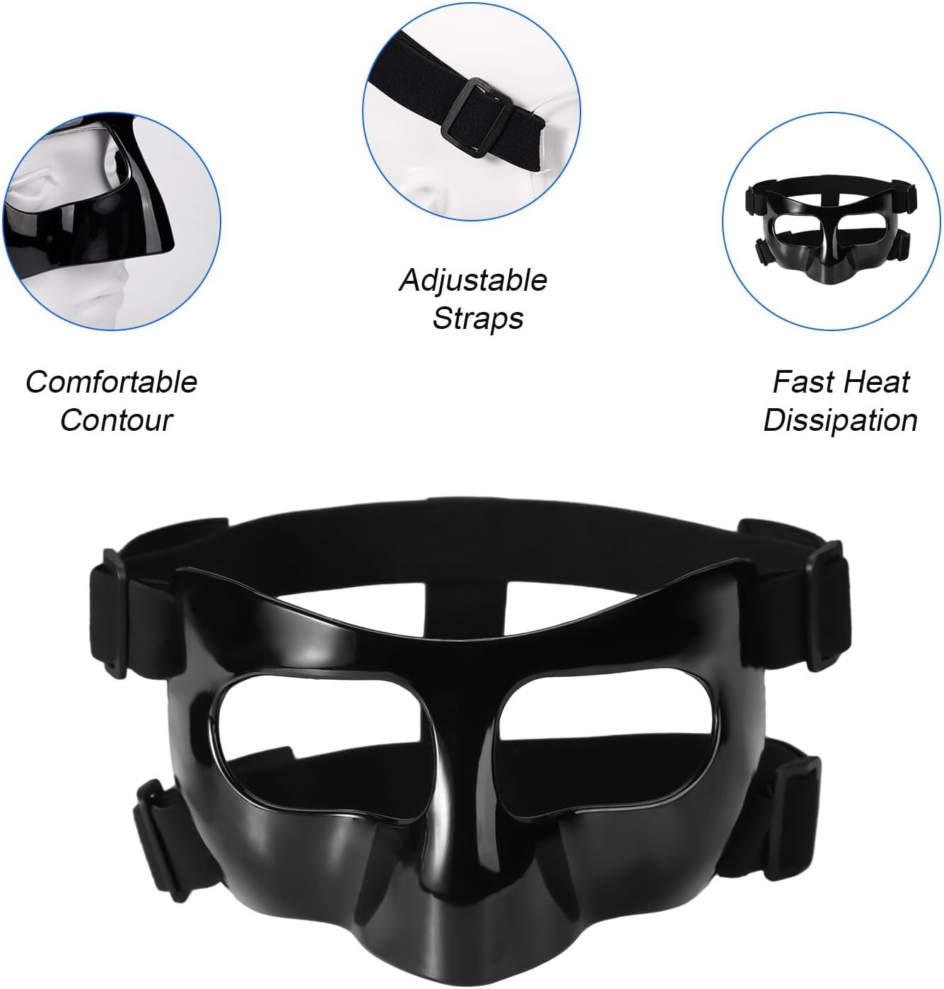 Nose Guard for Broken Nose, 5.9X3.74In Adjustable Face Shield with Pads Face Guard Sports Training Face Mask Nose Protector for Adults Teens Basketball Soccer Baseball (Black) image number 2