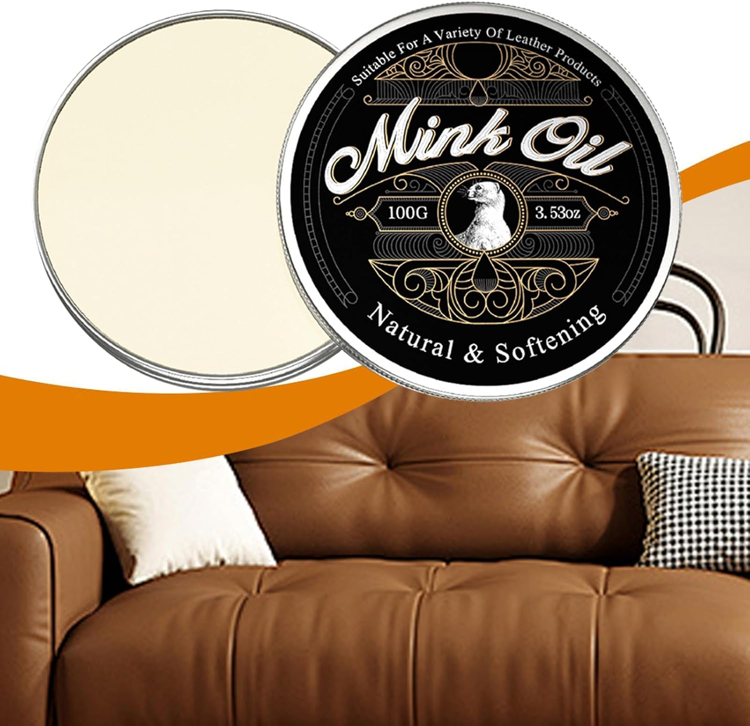 Mink Oil Paste | Leather Care Cleaner Conditioner - 100G All-Natural Paste, Soften and Restore for Boots, Shoes, Clothing, Furniture image number 1