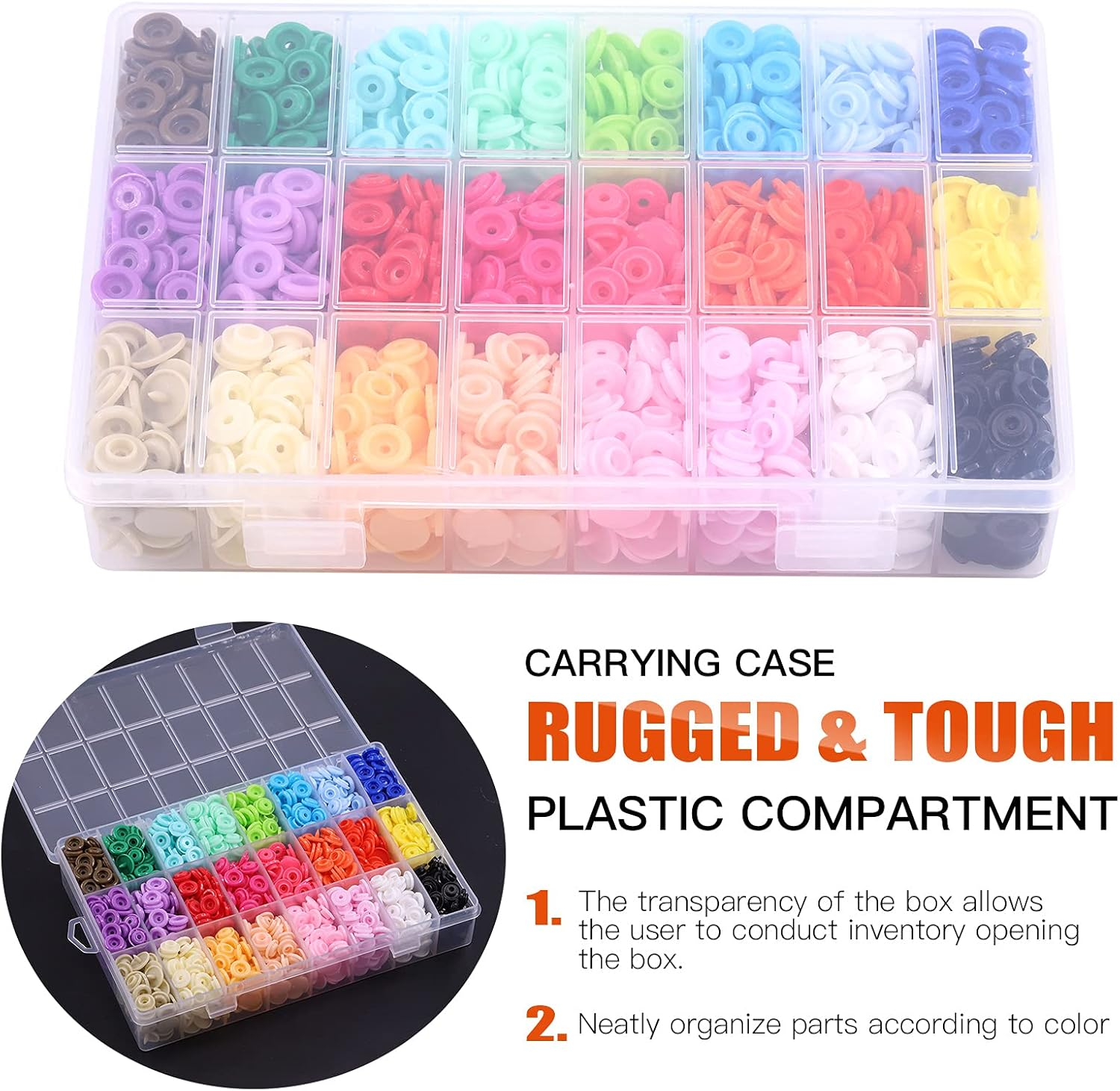 Tanstic 405Pcs Snaps Plastic Buttons with Pink Color Snaps Pliers Set 384Pcs 24 Colors T5 Plastic Snaps with Hand Tools and Sewing Clips for Clothes Sewing, Bibs, Rain Coat Crafting image number 2