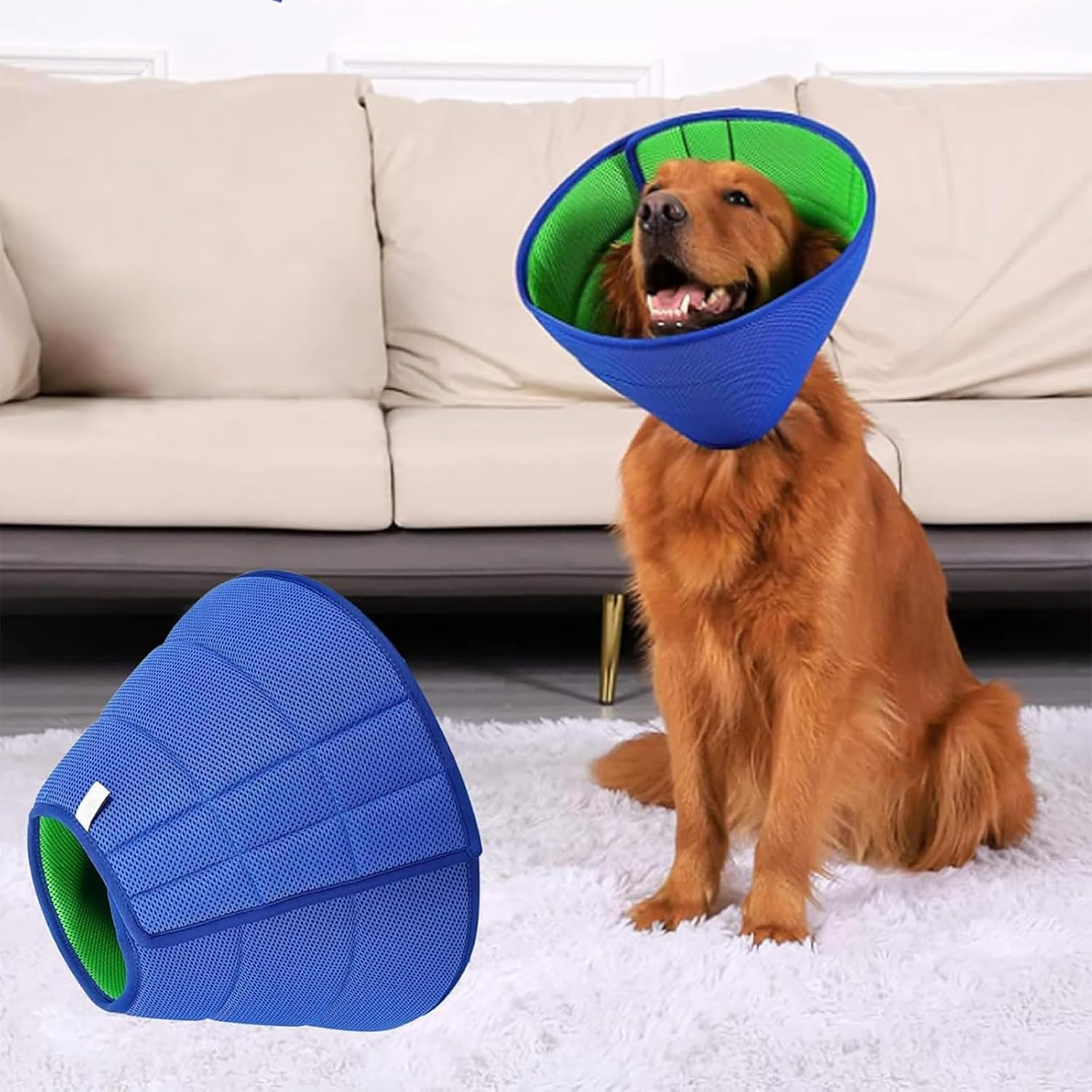 Dog Cone,Soft Dog Cone after Surgery,Adjustable Breathable Dog Cone Collar,Soft Dog Cones for Large Medium Small Dog,Protect Pets from Licking Wounds,Soft and Comfortable, Reduce Anxiety (Blue, M) image number 1