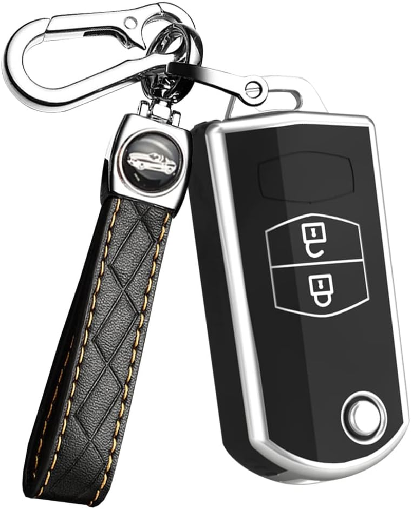Ontto TPU Car Key Fob Cover Case Fit for Mazda 3 5 6 M6 RX8 MX5 CX5 Flip Folding Key Shell 2 Buttons Remote Key Holder Bag Keychain Keyring Accessories Black B image number 7