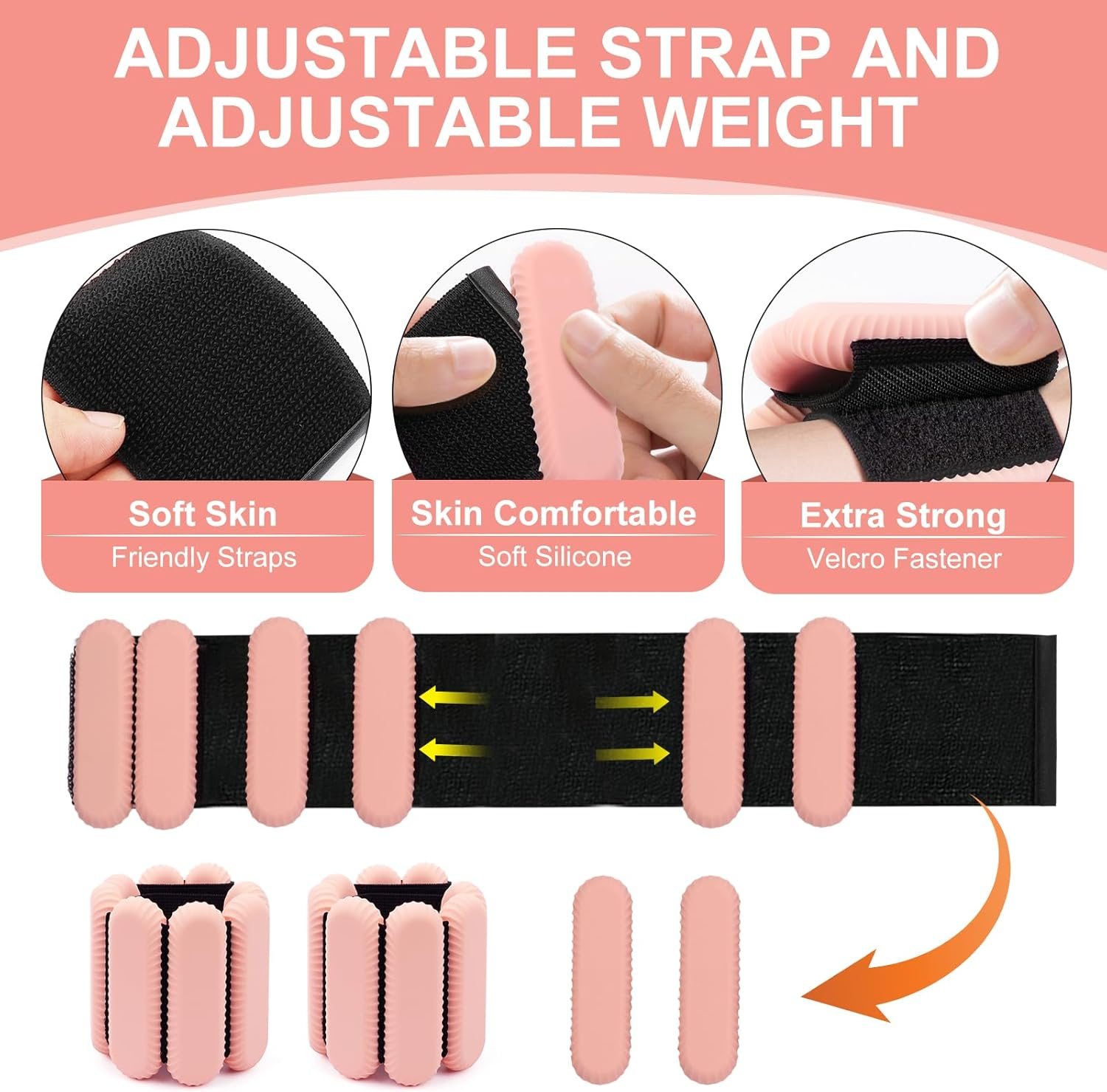 Wrist & Ankle Weights for Women, Wearable Strong Arm & Leg Weights Set of 2(1Lbs Each), Adjustable Ankle Weights for Walking, Yoga, Dance, Barre,Gym,Exercise,Pilates,Walking Running - Pink image number 5