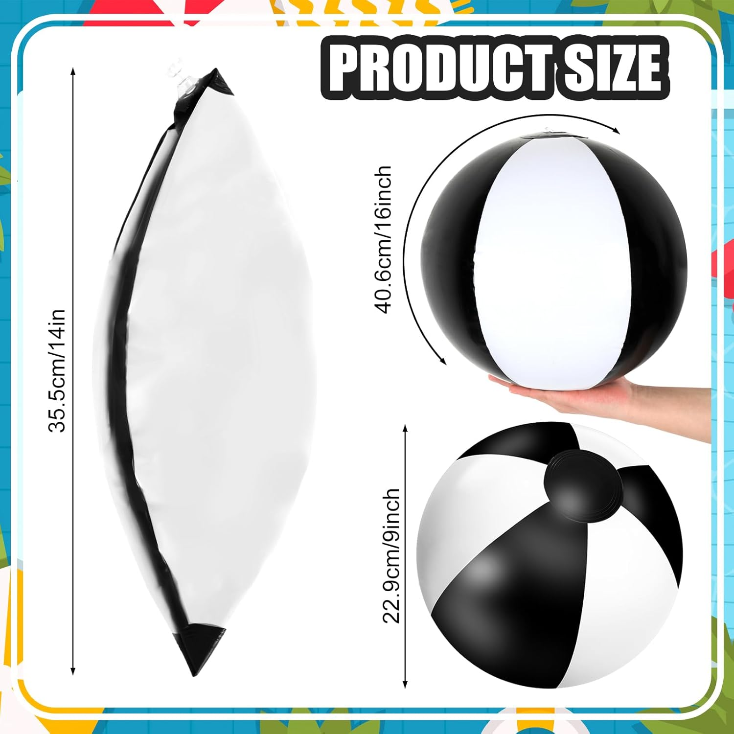 Whaline 16Pcs 16'' Inflatable Beach Ball round Pool PVC Balls Game Toys for Summer Hawaiian Tropical Theme Beach Party Decor image number 6