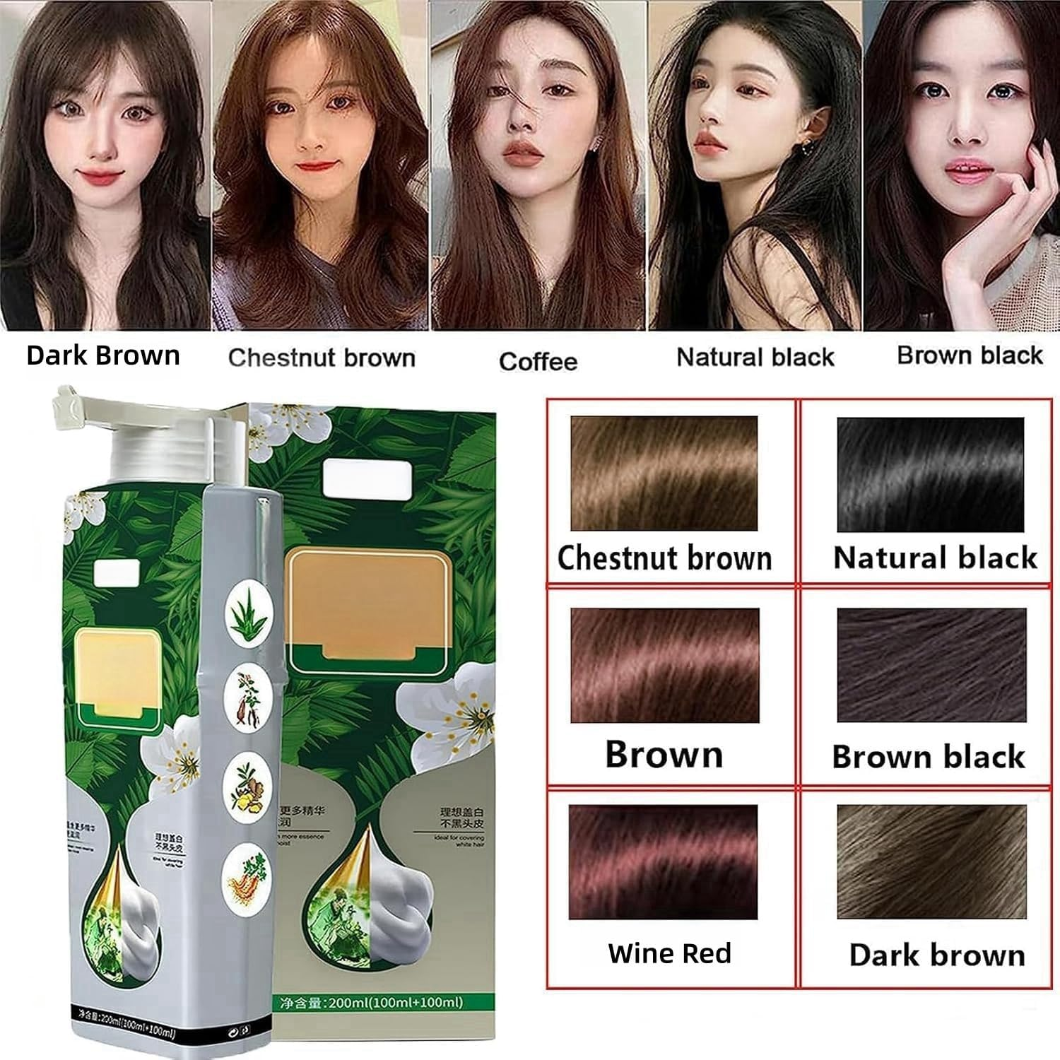 Natural Plant Hair Dye,Pure Plant Extract Bubble Hair Dye 200Ml,Hair Dye Shampoo for Gray Coverage Hair Color Shampoo for Women & Men Instant Herbal Natural Plant Hair Dye Shampoo (Natural Black, L) image number 5