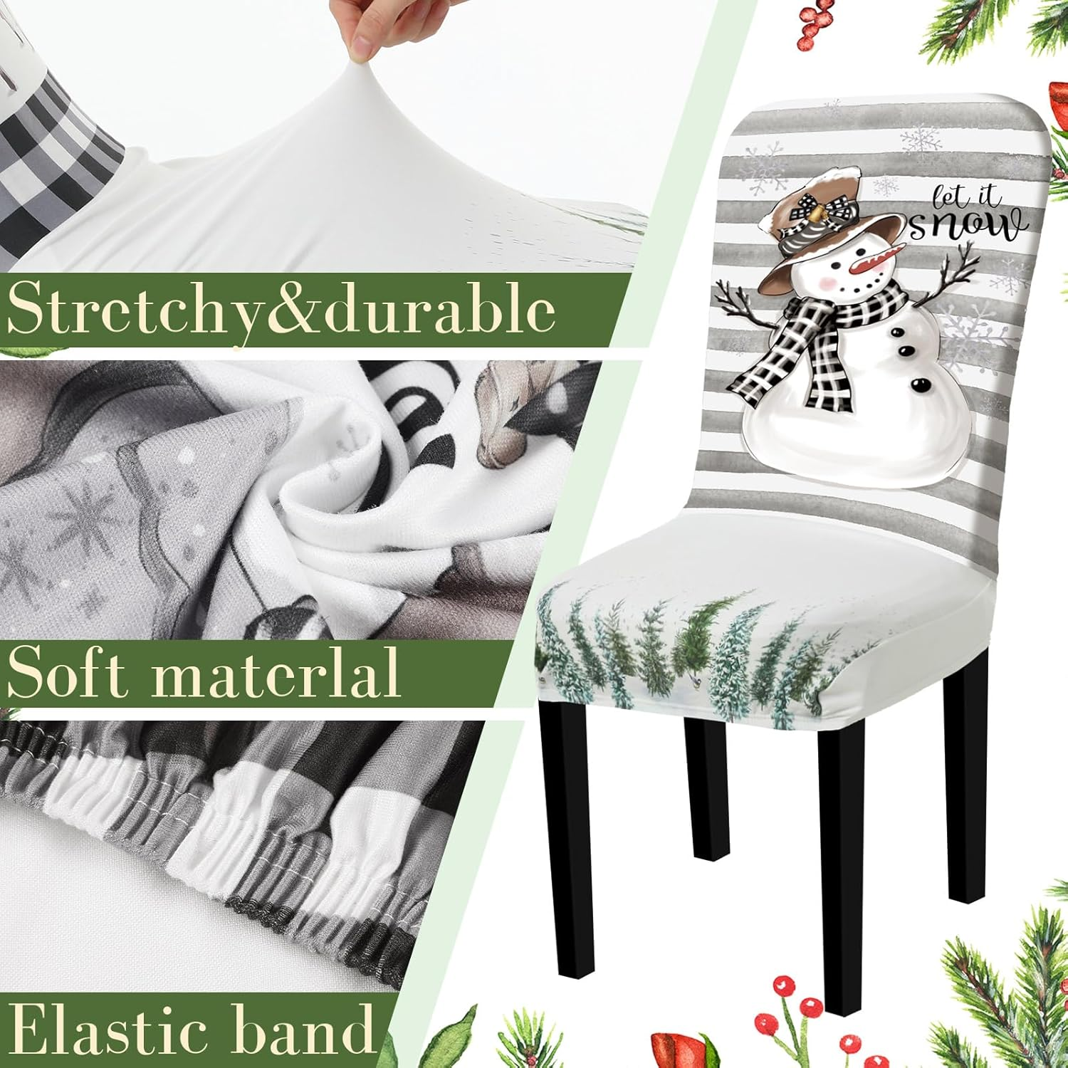 Preboun 6 Pcs Christmas Chair Covers Set Removable Washable Stretch Dining Room Slipcovers Parson Chair Protector for Christmas Home Ceremony Party Decoration, 3 Style(Plaid,White) - Red image number 5