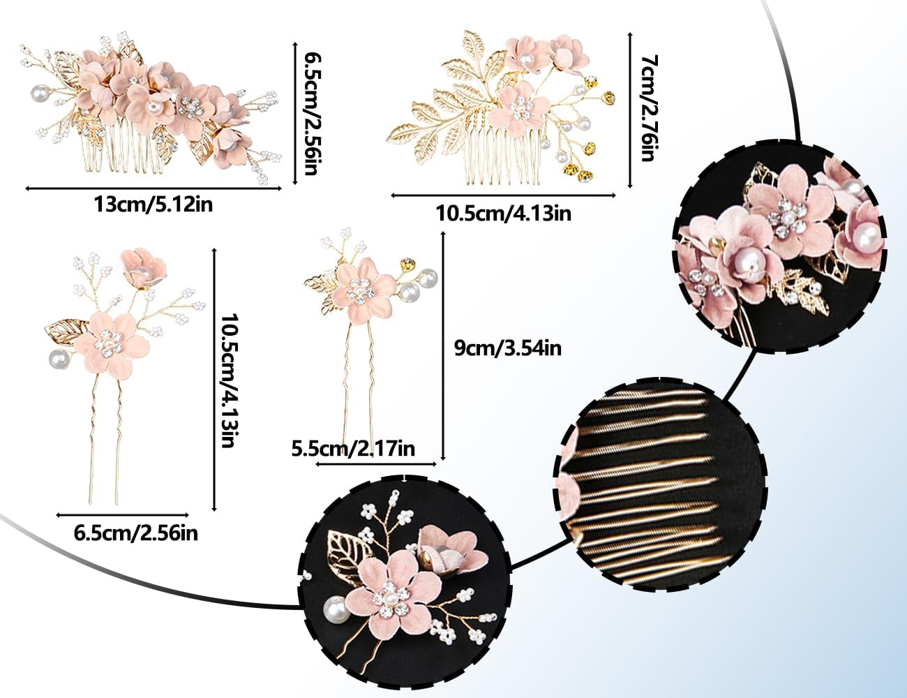 KAPSING Set of 4 Bridal Hair Accessories Wedding Rhinestone Hair Combs Floral Bridal Headpiece Pearl Flower Bridal Hair Accessories Handmade Bridal Hair Comb Hair Clip