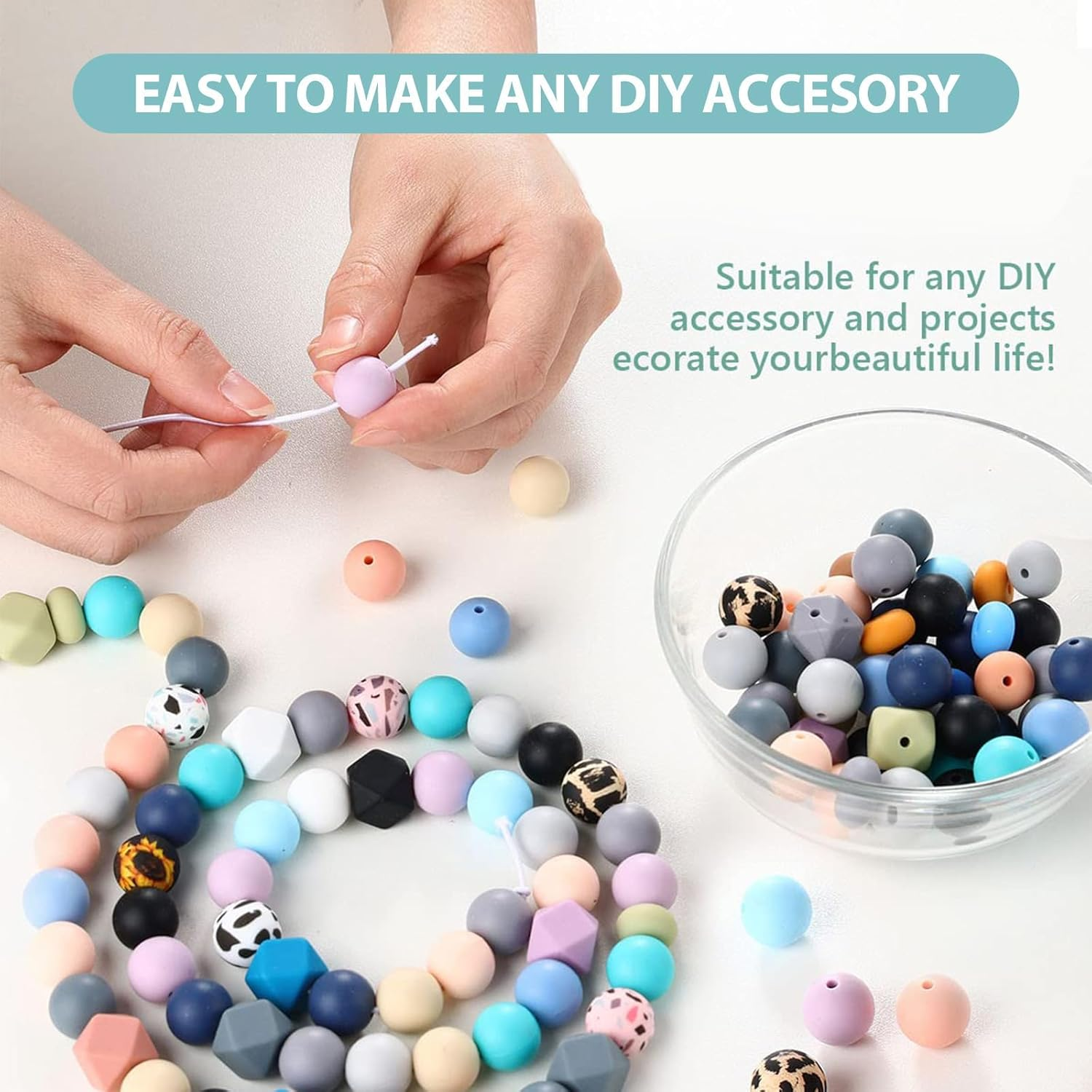 Silicone Beads Kit for Keychain Makingteacher Lanyard, Rubber Beads for Making DIY Crafts, Durable Silicone Beaded Lanyard for Women-278 Pcs image number 2