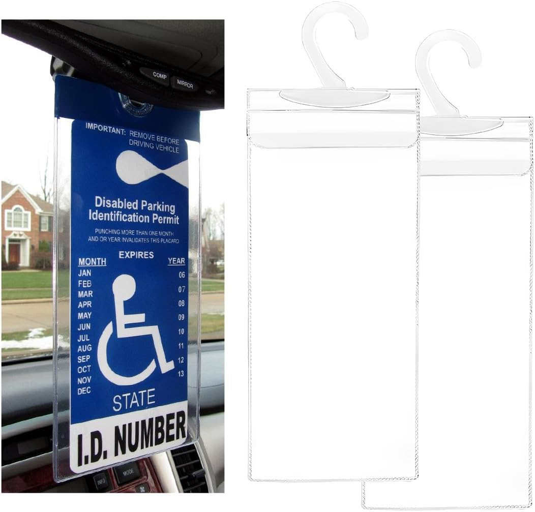 Gasedin 2 PCS Handicap Placard Holder, 11.6"&times;5" Ultra Transparent Parking Permit Placard Protector, Disabled Parking Sign Protective Cover with Large Hook, Universal Car Accessories