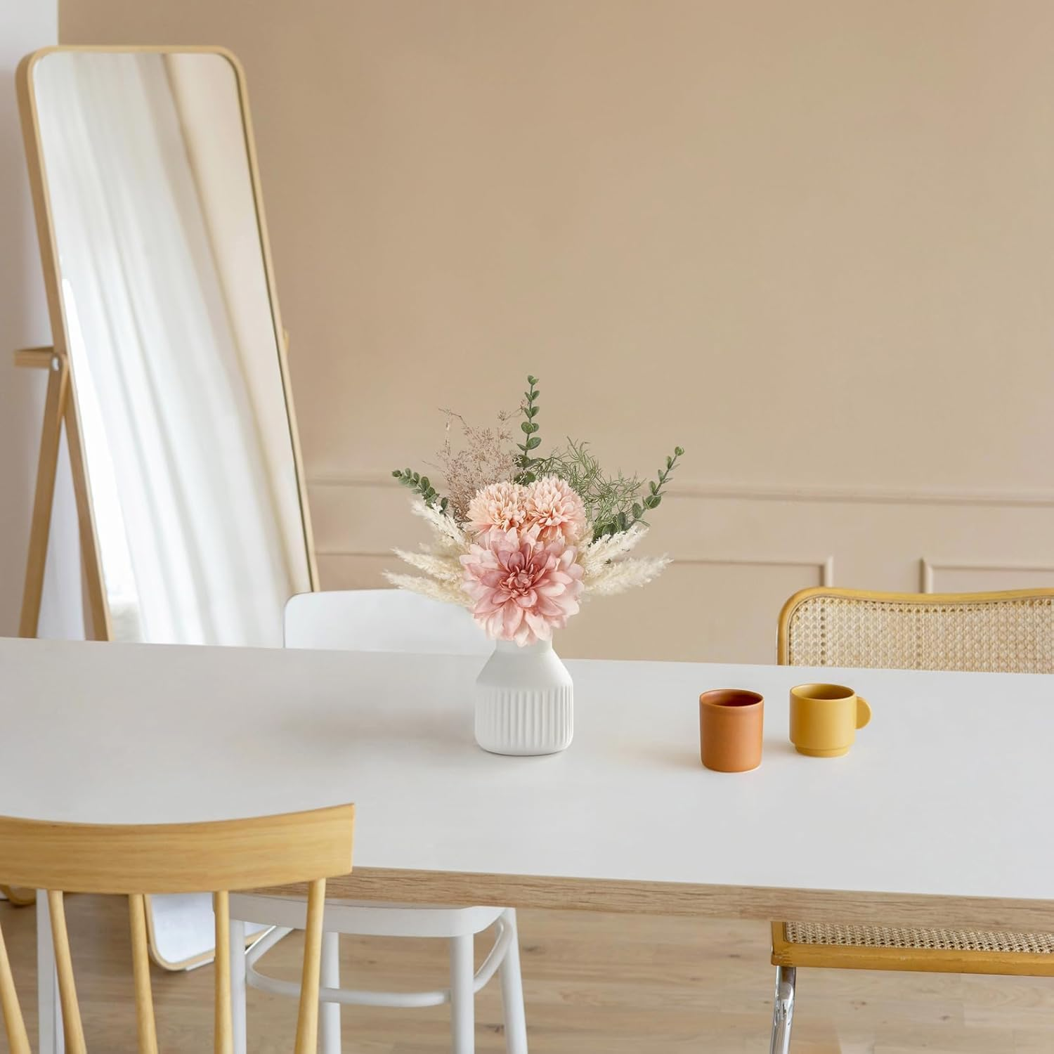 Small Artificial Flowers 13.5" Centerpieces Coffee Table Decor, Silk Flower Arrangements for Home Decor Indoor Fake Flower Bouquet for Dining Room Kitchen Wedding Pink