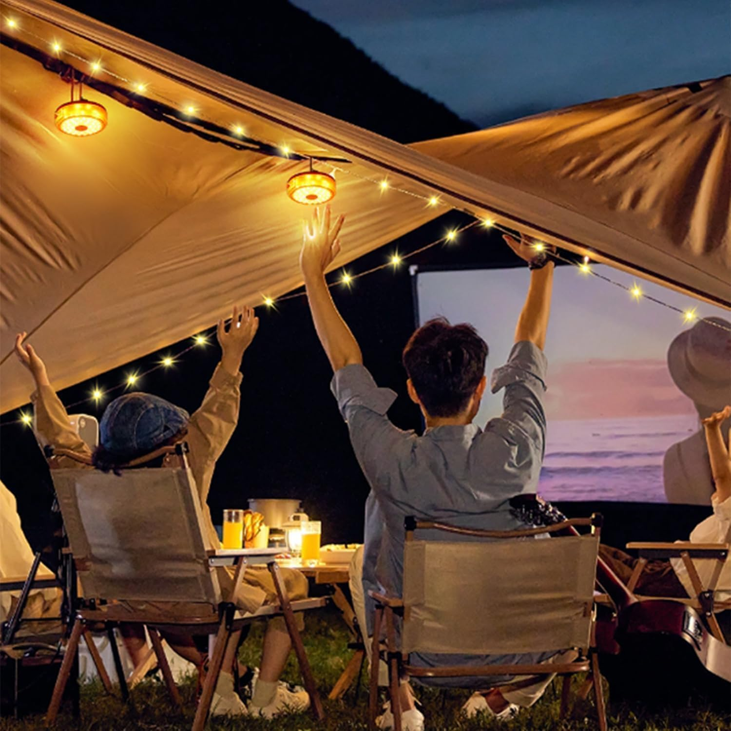 Solar Camping String Lights Outdoor, Portable Outdoor Waterproof Retractable,20M 3000Mah 4 in 1 Camp Light with 9 Modes, Solar&Usb Rechargeable Tent Lights,For Camping,Hiking, Yard,Rv image number 5