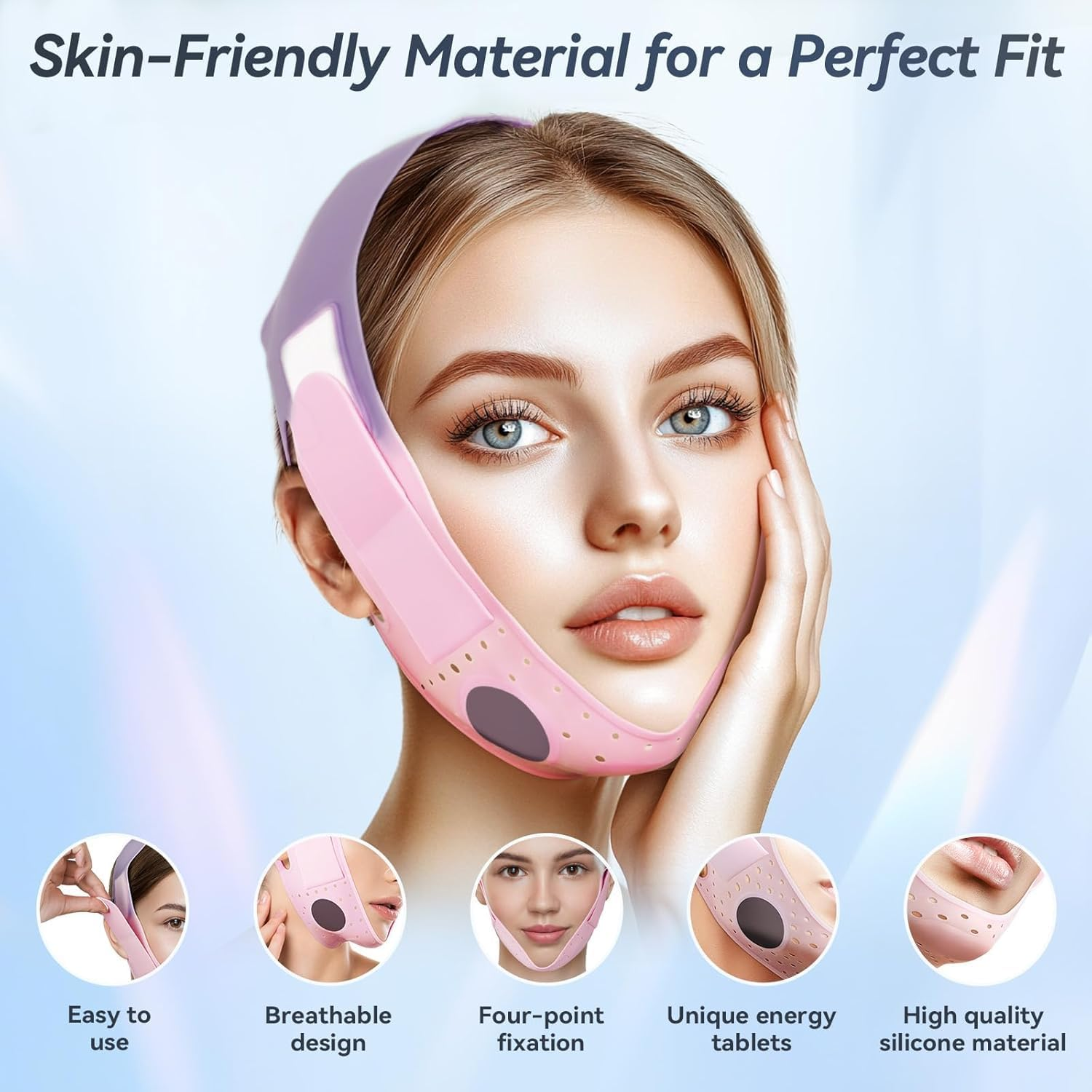 Chin Strap for Face Contouring，Reusable V Line Soft Silicone Mask - Double Chin Shaping, Adjustable, Breathable Fabric，Jawline Shaper for Women & Men anti Snoring Devices for Sleep Home Working Travel Yoga image number 2