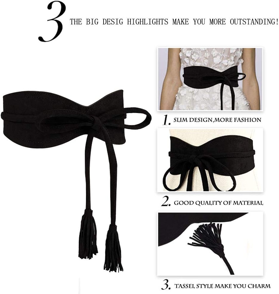 Aecibzo Women'S Bowknot Wrap around Self Tie Obi Waist Band Cinch Wide Boho Belt image number 6