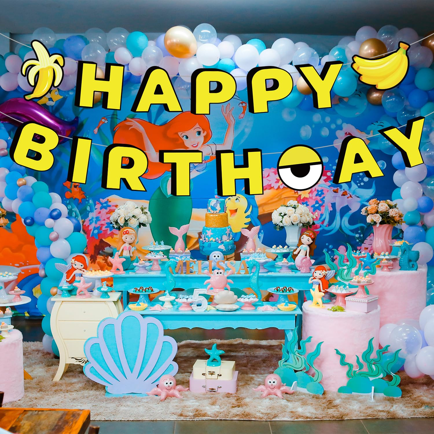 Yellow Cartoon Birthday Banner, Cute Cartoon Theme Banana Party Banner Pre-Strung Hanging Birthday Banner Decorations for Boys and Girls Birthday Party Supplies image number 6