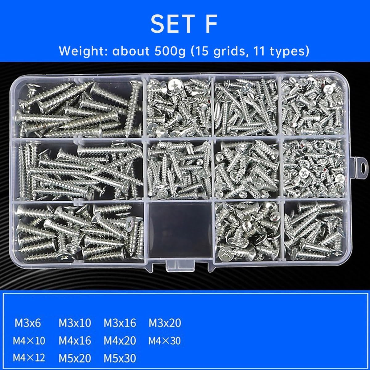 AIMALL Household Screw and Nut Kit - Complete Screw Box with Self-Tapping Screws, Nuts, Washers in Sizes M2, M3, M4, M5, M6 for DIY and Repairs image number 1