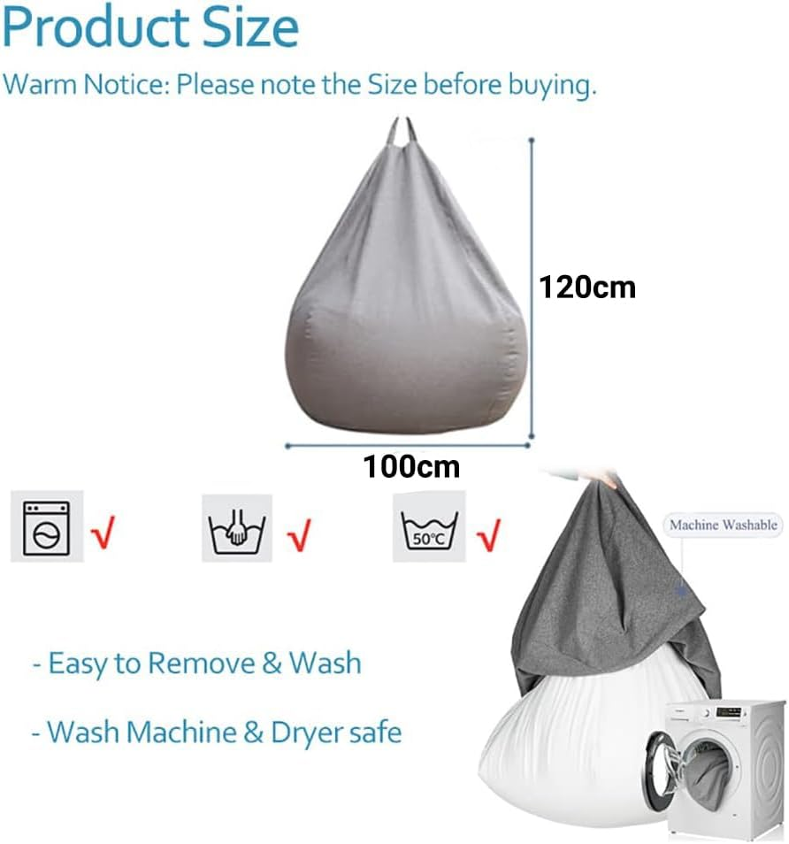 Evervanz 100&times;120CM Bean Bag Chair Cover,Adults Large High Back Bean Bag Sofa Cover Recliner Gaming Storage Bag for Indoor Outdoor Beanbag Chair,No Filling (XL, Brown) image number 2