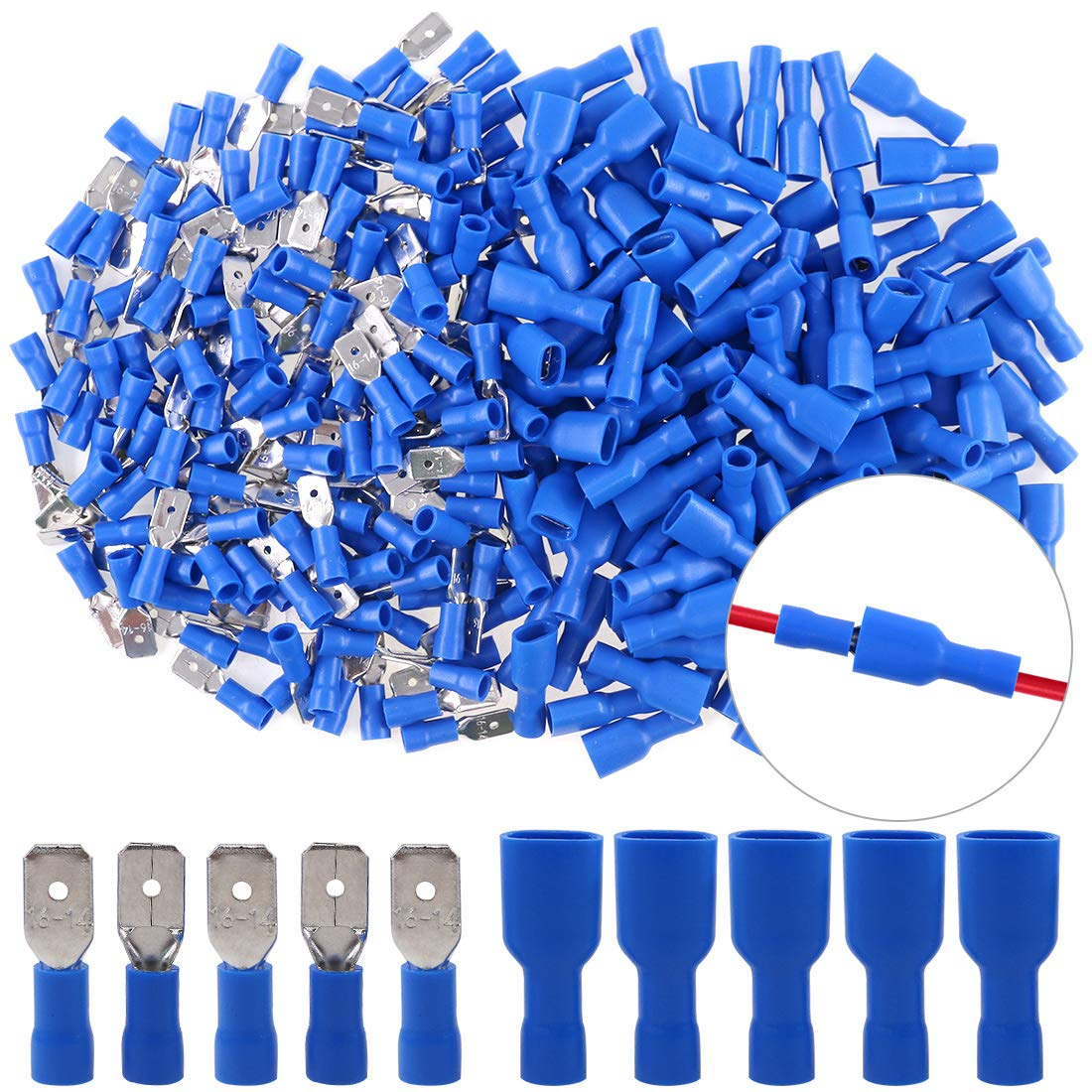 Hilitchi 100Pcs 16-14 Gauge Fully Insulated Male Female Spade Quick Splice Wire Terminals Wire Crimp Connectors Set image number 6