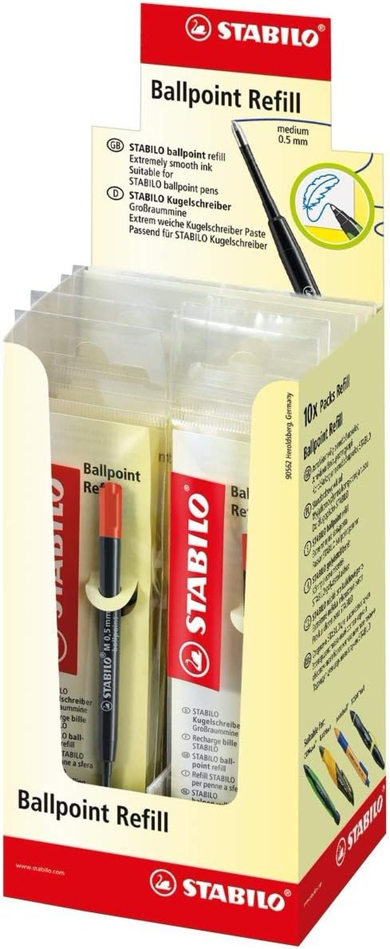 STABILO Ballpoint Pen Refill - Pack of 10 - Red