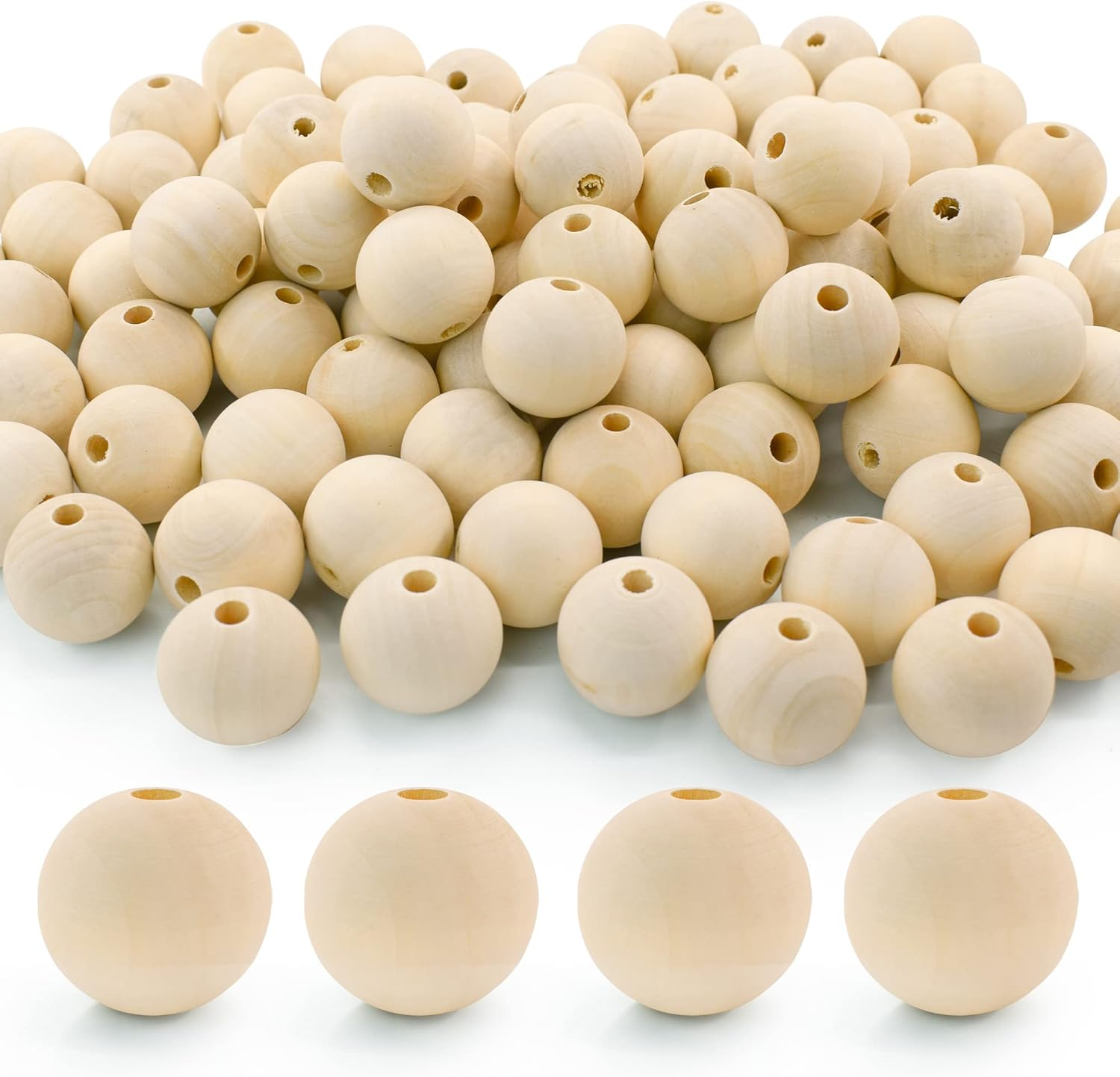 Enkrio Wooden Beads 100Pcs round Wood Beads Unfinished Wooden Loose Beads for Macrame Crafts Jewelry Making(30Mm) image number 6