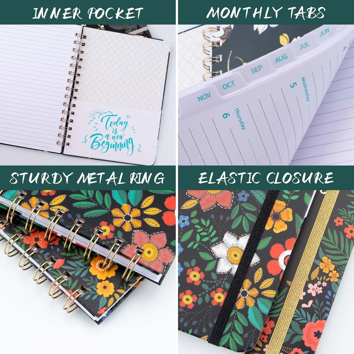 2025 Planner,Calendar 2025, Jan.2025 - Dec.2025, 2025 Planner Weekly and Monthly with Tabs, 6.3" X 8.4", A5 Hardcover with Back Pocket + Thick Paper+Elastic Closure -Oil Painting (E) image number 4