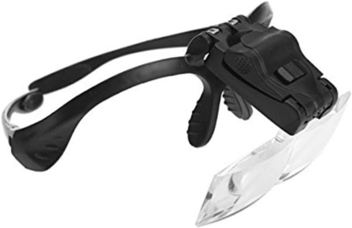 Headband Magnifier Loupe Led Light, 5 Interchangeable Lenses, Black Goggle Visor for Reading, Jewelry Crafting, and Close Work image number 2