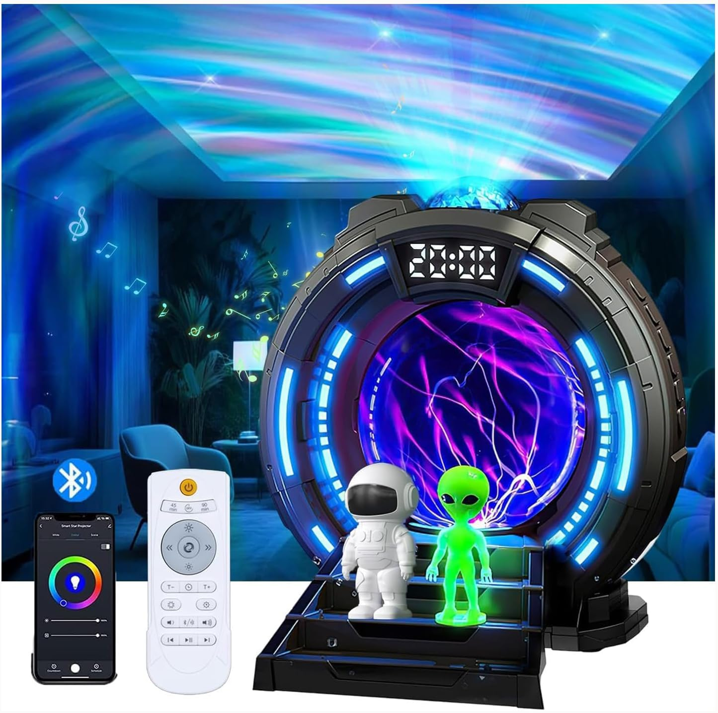 Star Projector Night Light Aurora Projector with Bluetooth Speaker, Remote Control, Alarm Clock, 8 White Noise, Plasma Ball, Alien Astronaut, Projector for Bedroom Decor Christmas Birthday Gifts image number 5