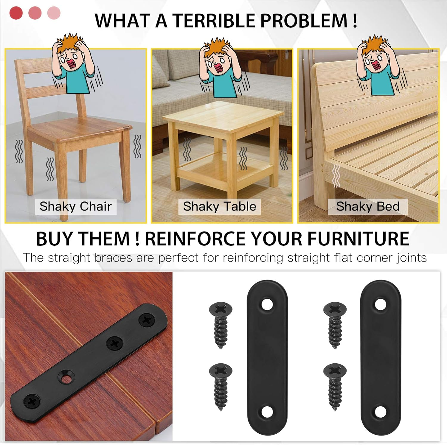 Hilitchi Straight Bracket Stainless Steel Black Straight Corner Braces Straight Flat Brace Mending Repair Flat Plates with Screw (60Mm, 20 Pack) image number 5