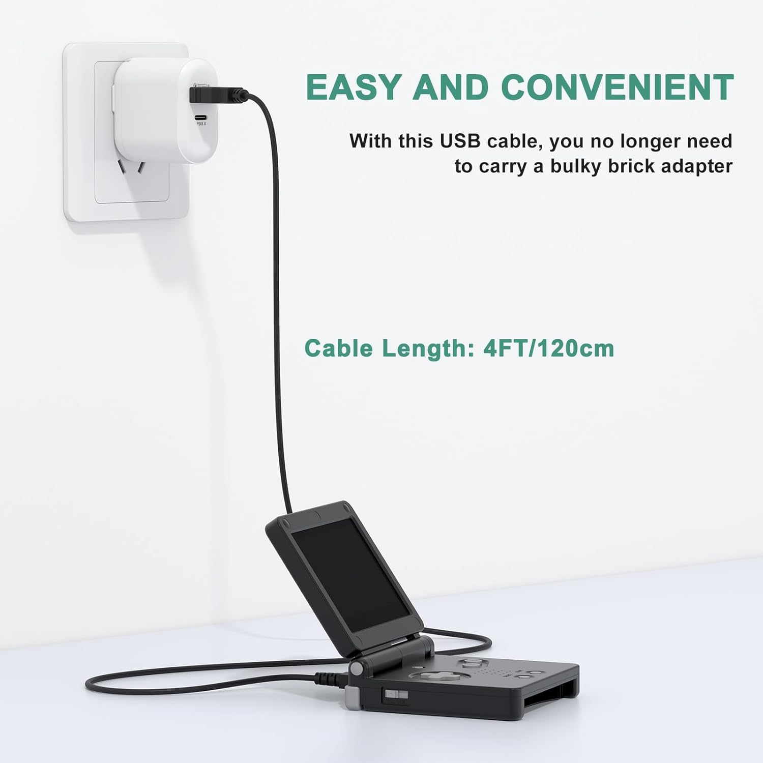 120CM GBA SP Charger USB Cable for Nintendo DS Original Console Charger (NDS)/ Gameboy Advance SP USB Charging Cable, 3.9Ft Power Charging Cord image number 5