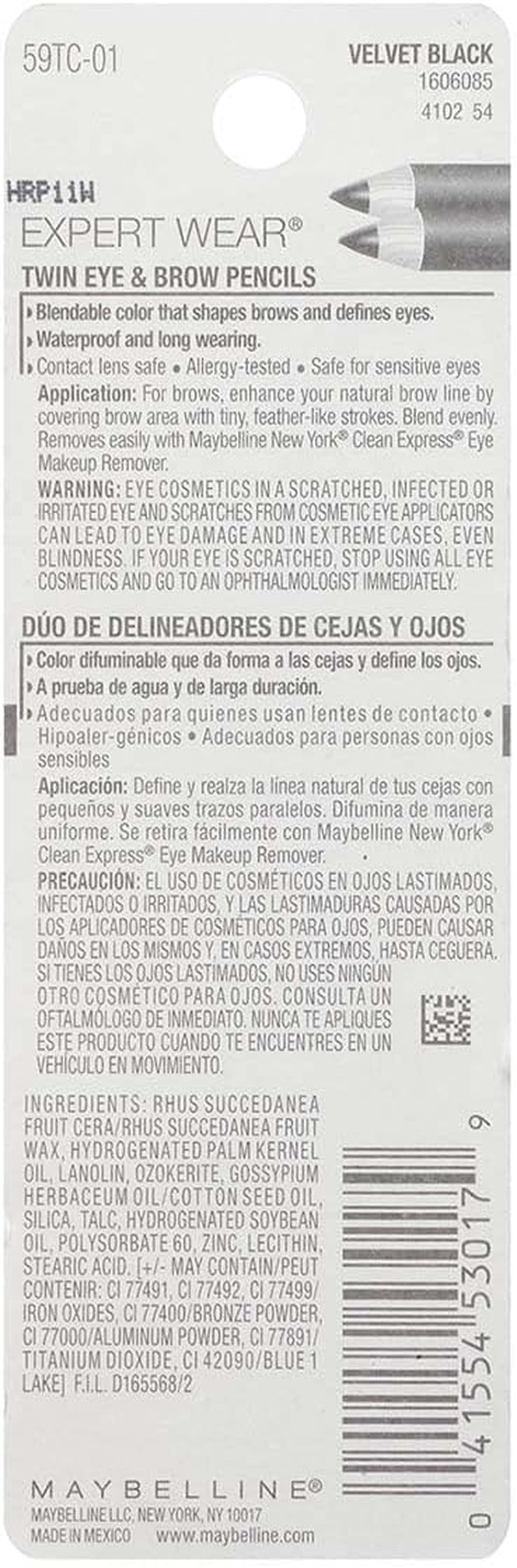 Maybelline New York Expert Wear Twin Brow and Eye Pencils, 101 Velvet Black, 0.03 Ounce (Pack of 2) image number 3