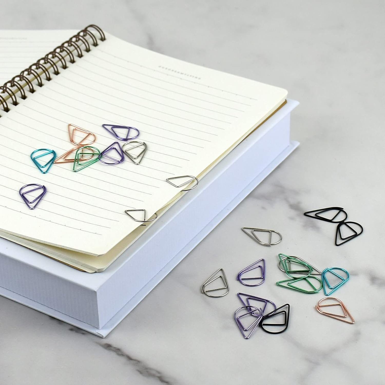 50Pcs Small Golden Paper Clips, Water Drop-Shaped Paperclips Bookmarks for Office Stationery Document, Memo, Poster, Photo (Blue) - Blue image number 6