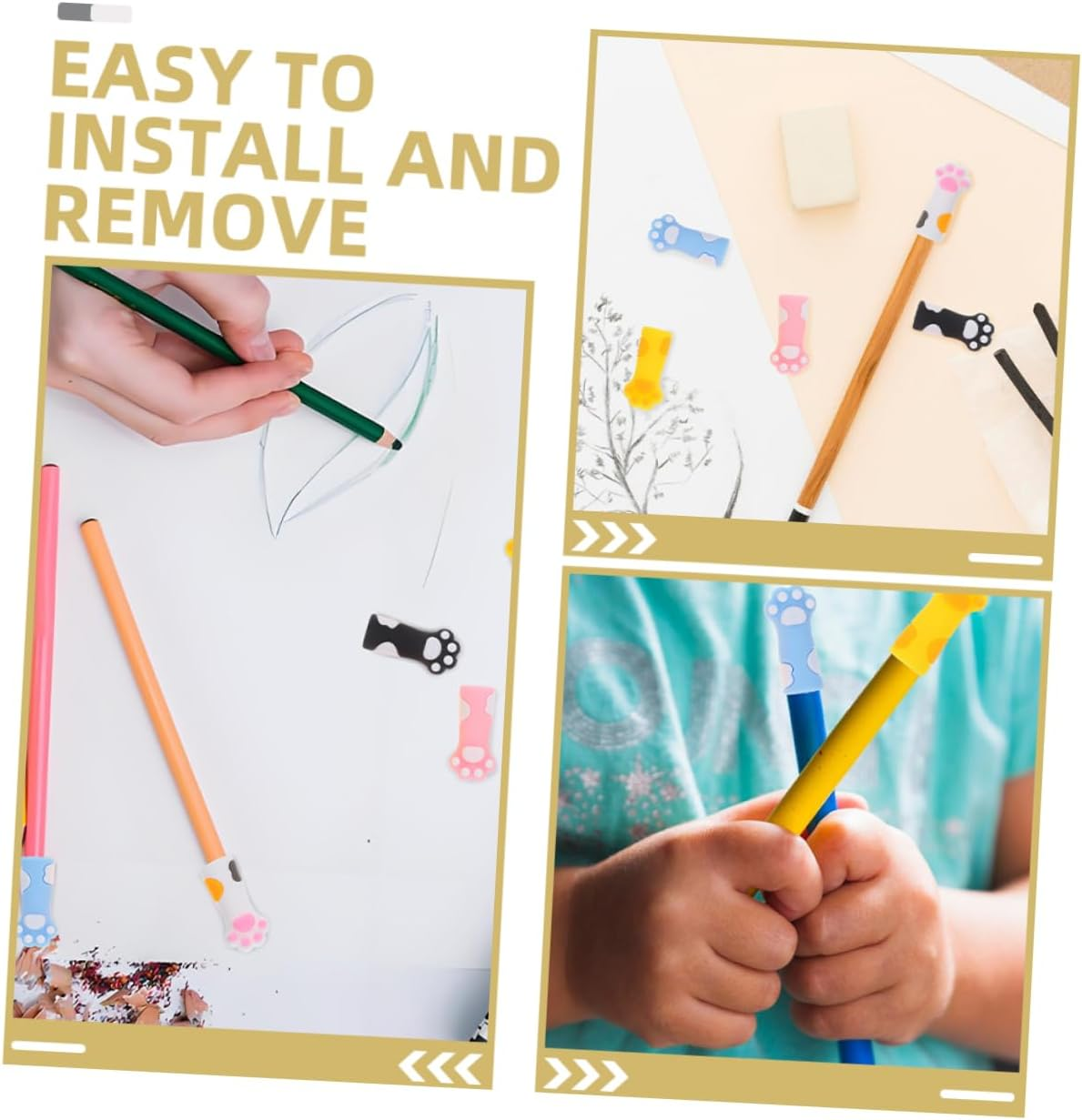 COHEALI 12 Pcs Wooden Pencil Tip Protectors, Cat Shaped Silicone Pencil Caps Toppers for School and Office