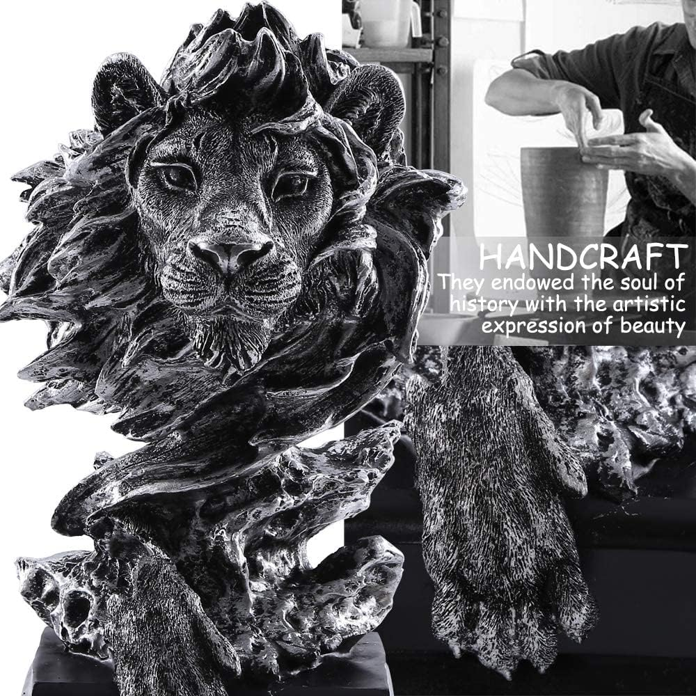 H&W Sandstone Lion - the King of Beasts - Statue Decoration for Home/Study/Living Room, Great Collectible Figurines, Best the Man, Silver Color (HH17-D3)&hellip; image number 4
