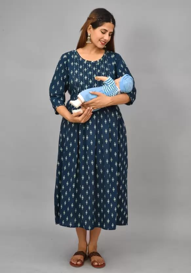 Rangmahal Indian Women'S Maternity Dress Kurti for Pregnancy Women with Breastfeeding Dress Maternity Zipper Kurta