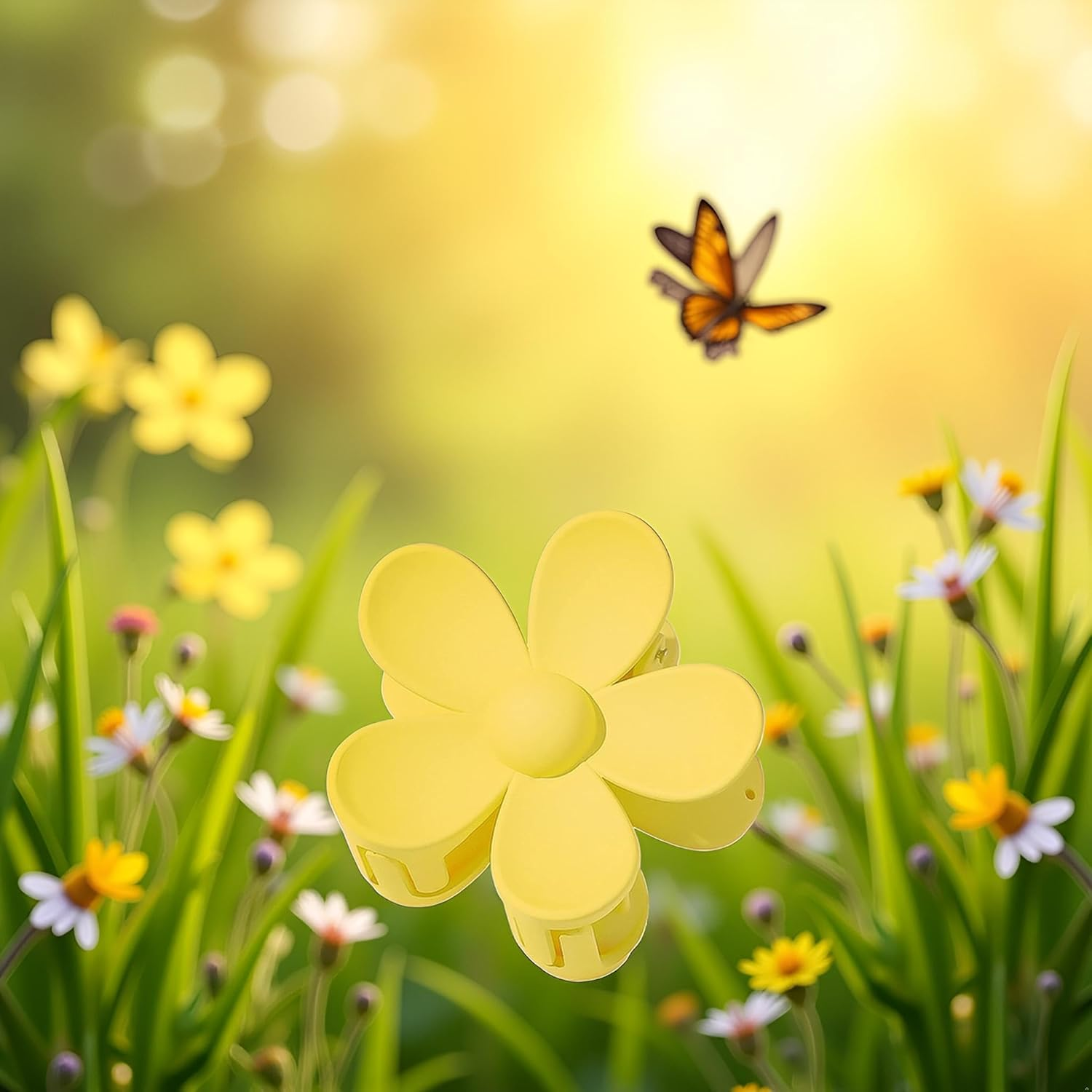 Yellow Hair Claw Clips Flower Shaped Plastic Jaw Clips Anti-Scratch Smell-Less Useful Hold Tightly Light Clips and Barrettes image number 4