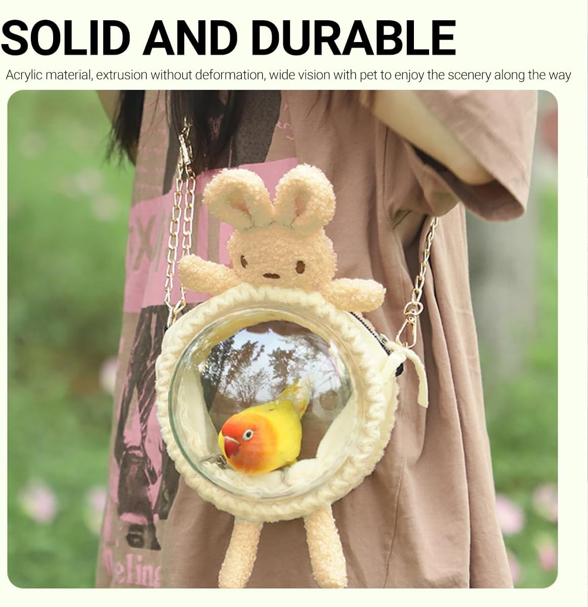 AIMALL Portable Pet Carrier Bag for Small Animals - Breathable Travel Shoulder Bag with Adjustable Chain and Transparent Window - Rabbit-L image number 6