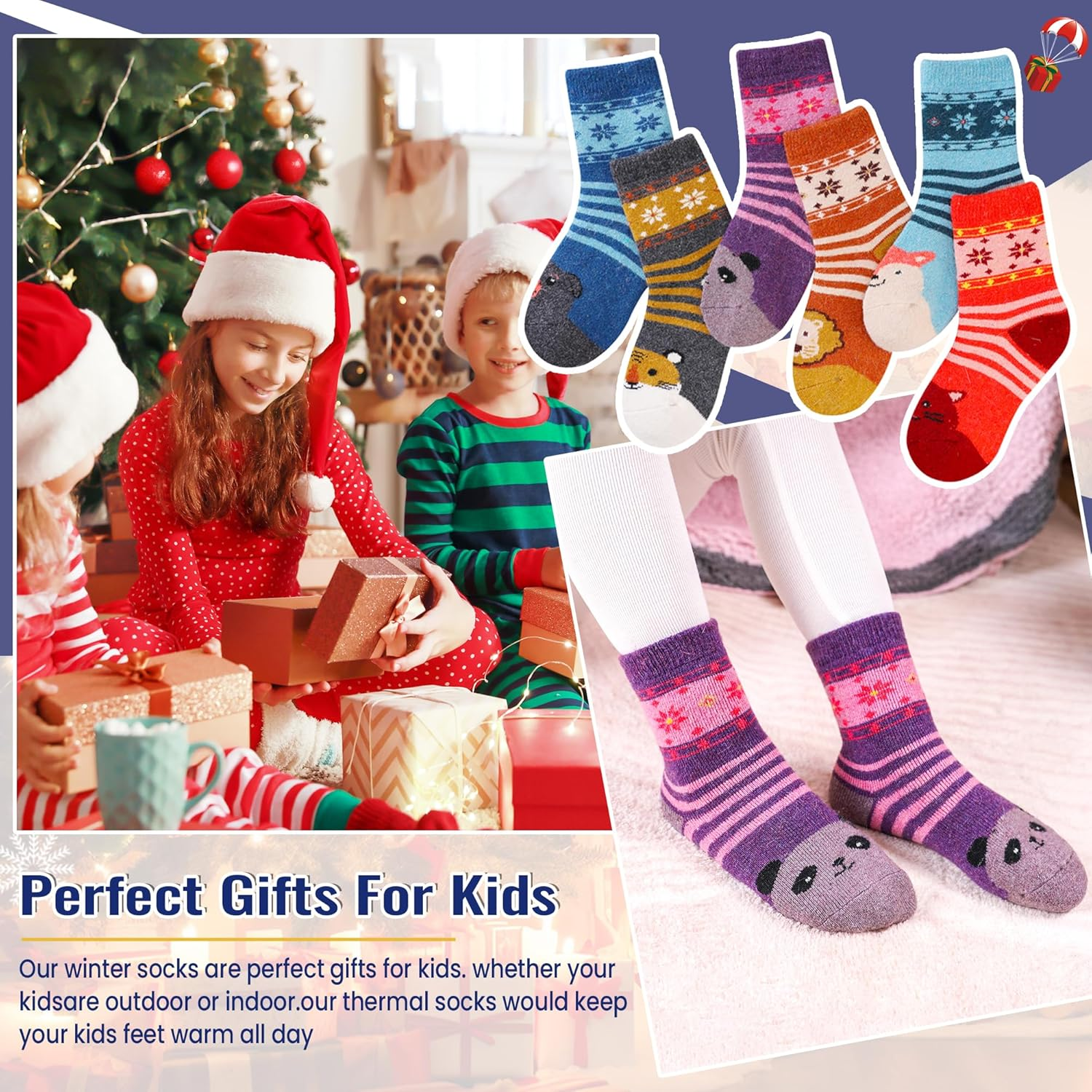 Eocom 6 Pairs Children'S Winter Warm Wool Socks Kids Boys Girls Socks image number 7