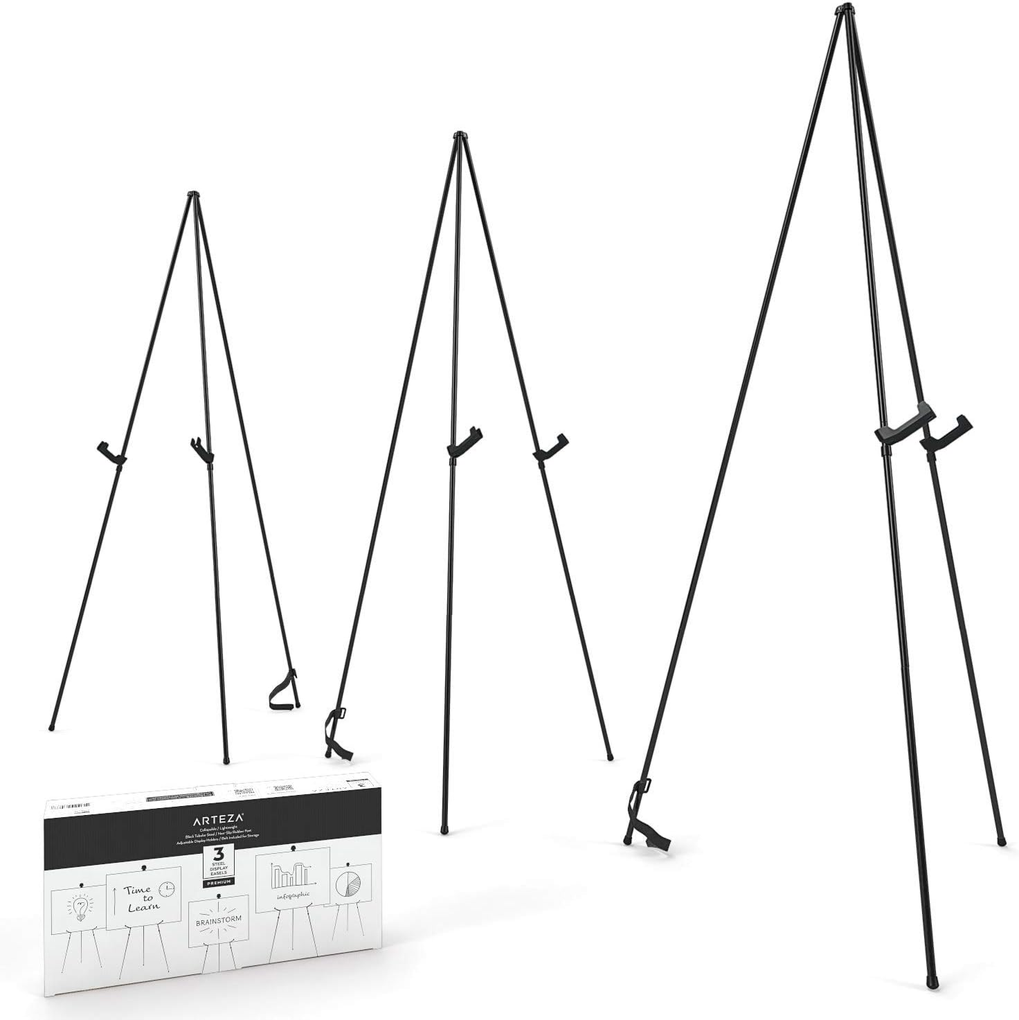 ARTEZA Black Steel Display Easel, 63" Tall, Pack of 6, Portable, Easy Assembly, Sturdy, Ideal for Trade Shows, Presentations, Posters, Art Displays, and Canvases image number 5