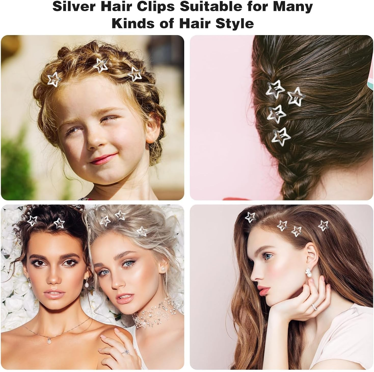 30 PCS Star Hair Clips and Barrettes Set -20 PCS 1.18 "And 10 PCS 1.57" Silver Hair Clips, Anti-Slip Metal Silver Star Clips Hairpin, Fashionable Party Daily Hairpins for Women and Girls - Silver image number 2