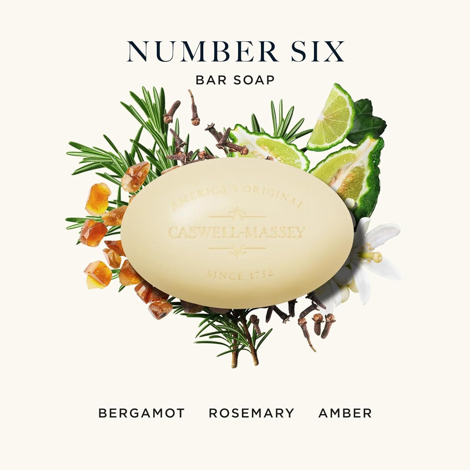 Caswell-Massey Number Six Natural Bar Soap for Men, Moisturizing Body Soap Bar for All Skin Types, Made with Essential Oils & Plant-Based Formula for Soft Skin, Made in USA, 5.8 Oz