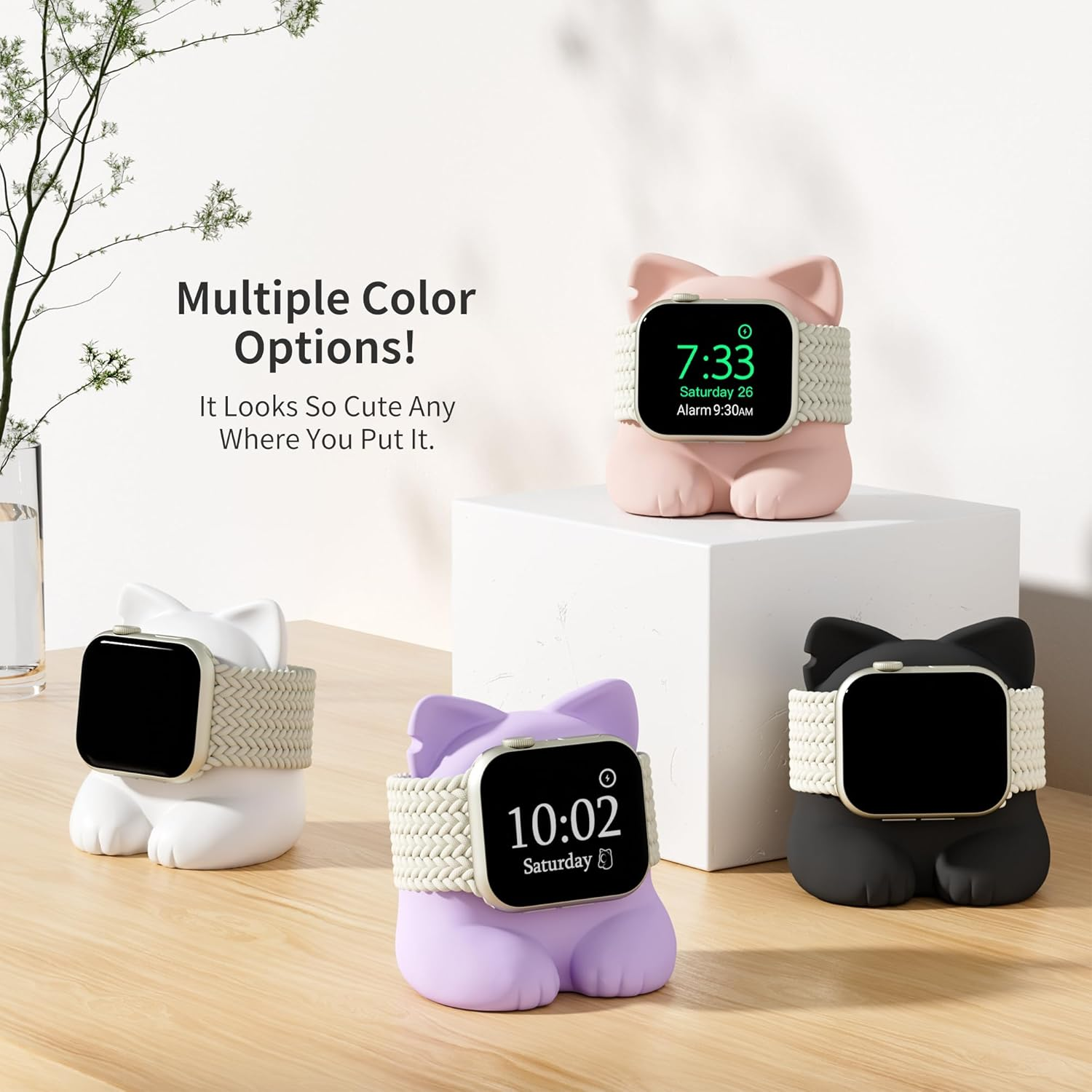 ELETIUO Charger Stand Compatible with Apple Watch Series 49/46/45/44/42/41/40/38Mm Iwatch Ultra2/Ultra/10/9/8/Se2/7/6/Se/5/4/3/2/1,Silicone Charging Dock Organizer Supports Night Stand Mode,Pink image number 2