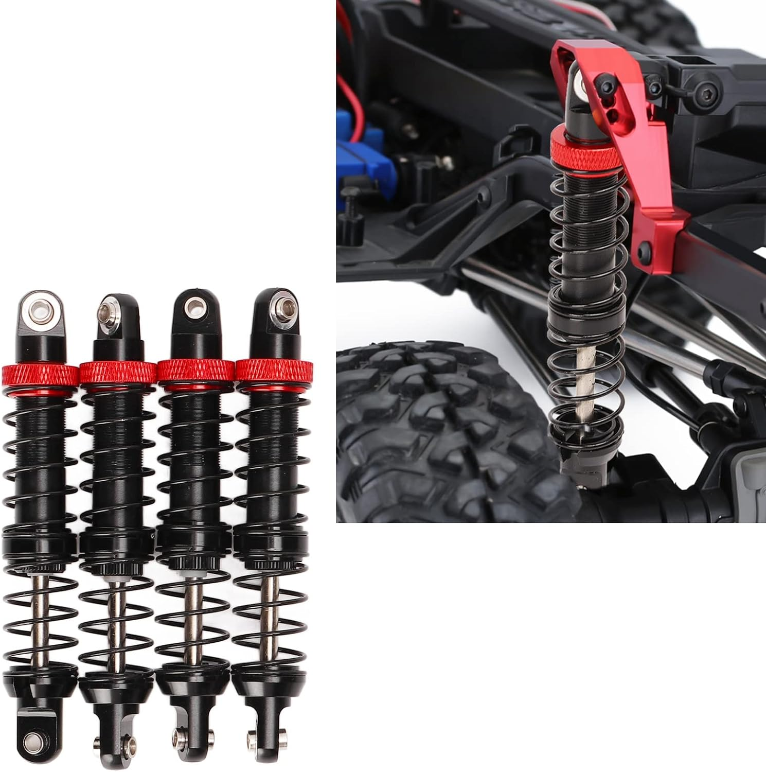 4Pcs RC Shock Absorbers, Aluminum Alloy Adjustable Dual-Spring Oil Damper Set for 1/10 Scale RC Crawler Car, Compatible with SCX10, Cc01(70Mm) image number 3
