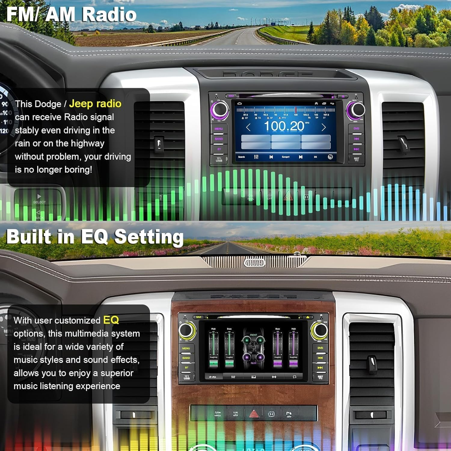 Car Radio Stereo with CD/DVD Player for Dodge RAM 1500 2500 3500 (2009-2012), for Jeep Wrangle/Unlimited (2007-2015),7 Inch Head Unit with Carplay & Android Auto,Bluetooth & GPS Navigation