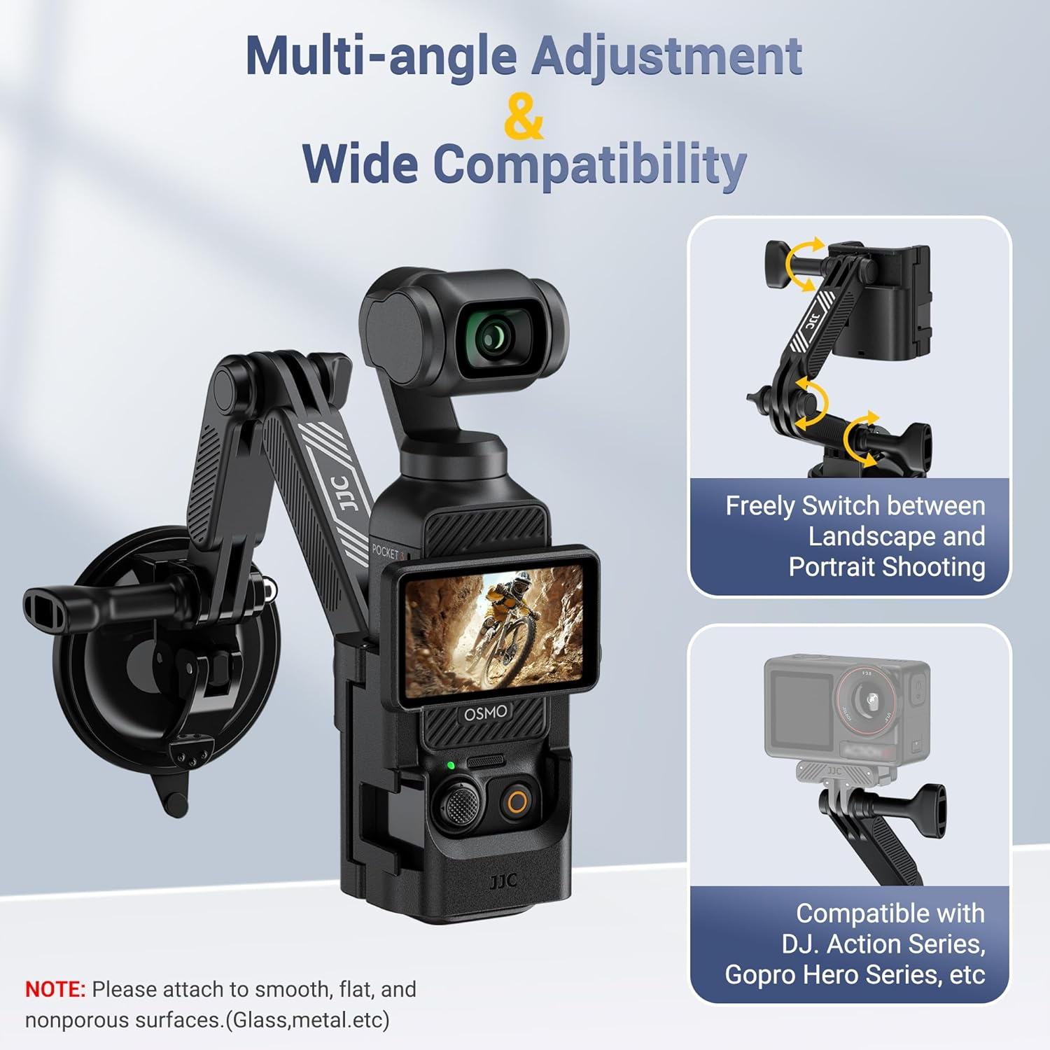 Pocket 3 Suction Cup Mount,Car Windshield Window Dash Holder with 2 Detachable Expansion Arms for Osmo Pocket 3 Action 5 Pro 4 3 Hero 13 12 11 10 9 8 Insta 360 X5 X4 X3 Ace Pro Car Mount Accessories image number 2