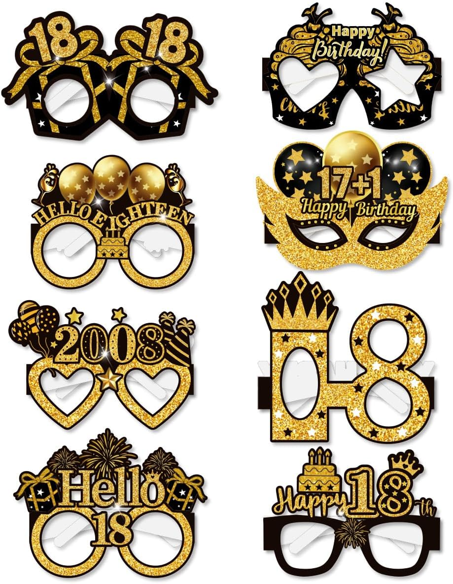 Palumma 8 Pcs Funny Happy Birthday Glasses Black Gold Happy Birthday Glasses, Birthday Decorations for Men Party Glasses for Adults Photo Props Decorations