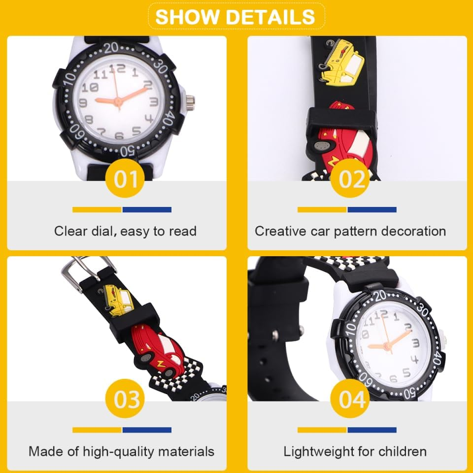 Gatuida Children'S Watch Kids Cartoon Car 3D Watch Girl Child PVC Water Proof Blue Pattern Kid Watch - Orange image number 7