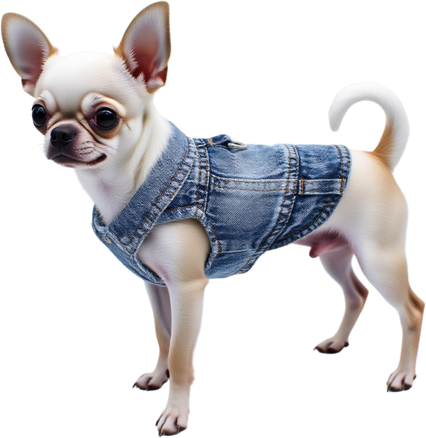 Puppy Clothes for Small Dogs Boy,Classic Western Denim Dog Coat,Dog Jeans Jacket with Leash D-Ring,Pet Cat Costumes,Cooling Harness Vest for Walking (Blue, X-Small) image number 1