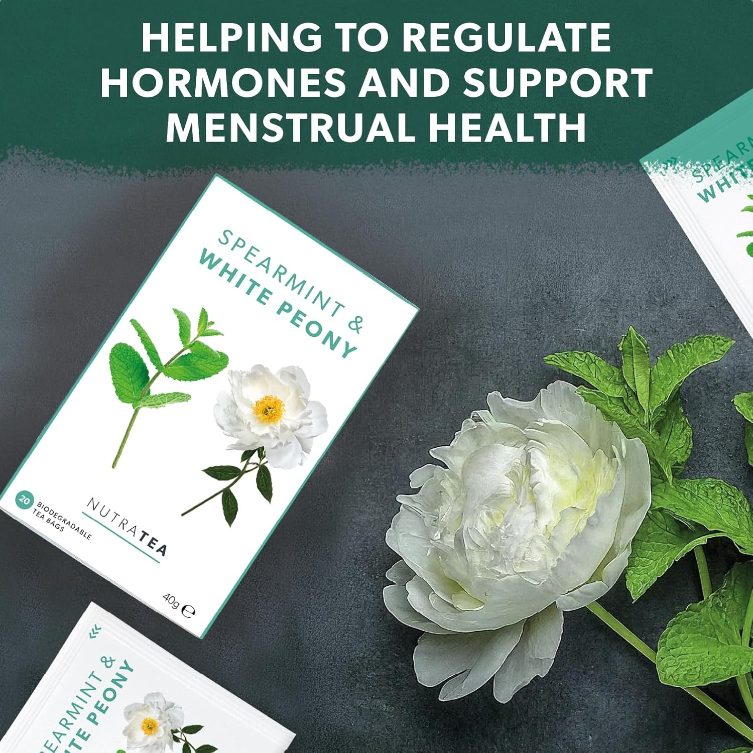Nutra Tea - Spearmint & White Peony &ndash; Spearmint Tea PCOS, White Peony Tea - for Digestion & Women'S Health - 20 Individually Wrapped Bags - Herbal Infusion (1 Pack)