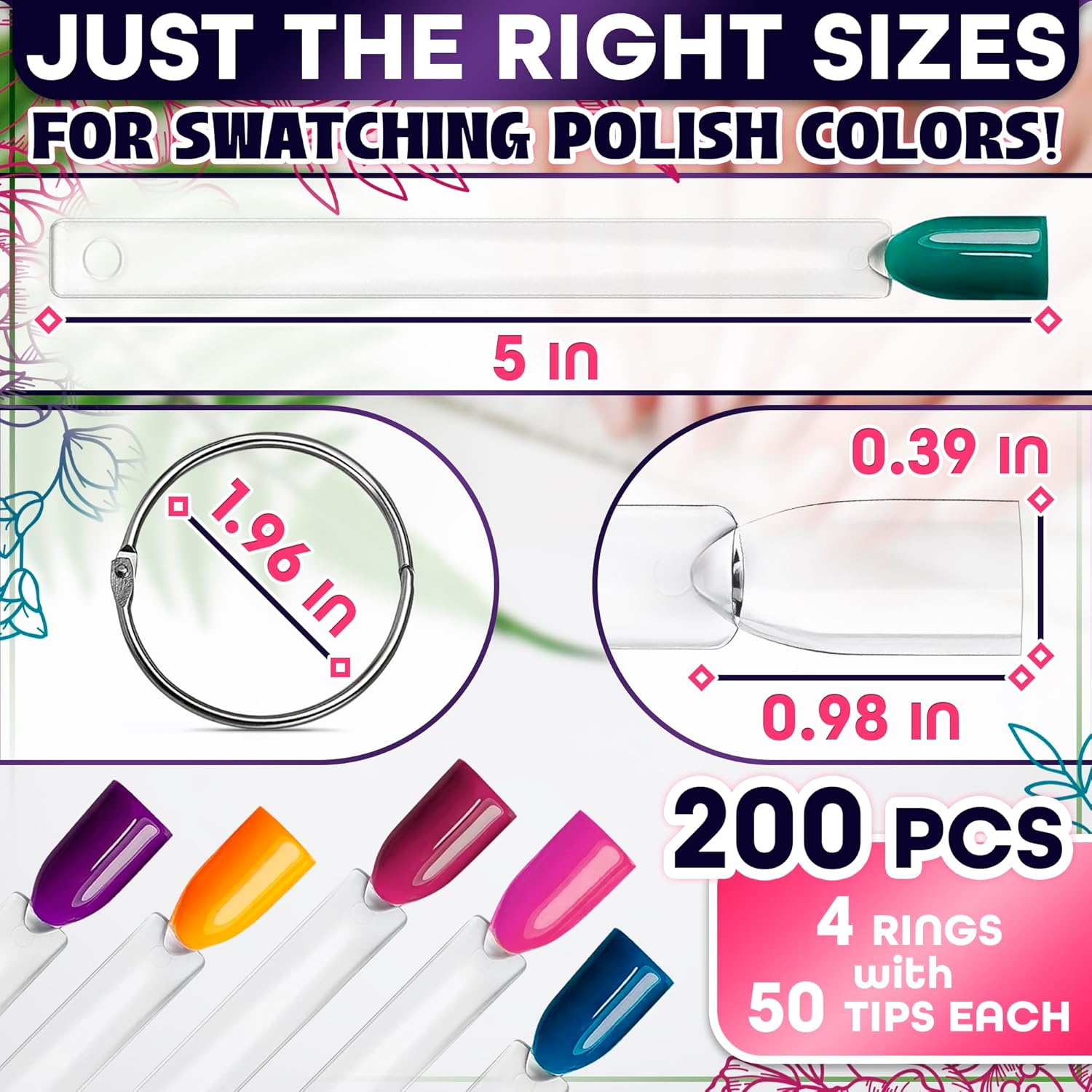 4 Sets Total 200 Tips - Transparent Nail Art Practice Finger Clipper Nail Art Polish Display Stick image number 2