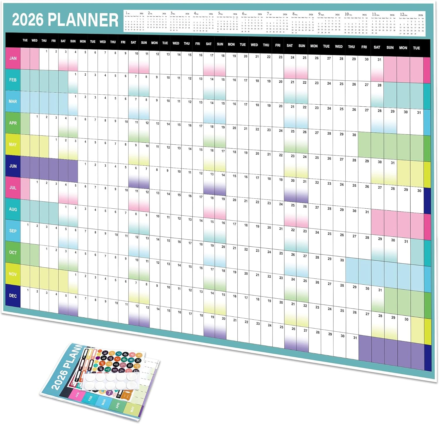 2026 Wall Planner, Large Wall Calendar Yearly Wall Planners & Colorful Stickers, Paper Blank Poster Calendar Charts, 2026 Annual Calendar, 365 Daily Plan Yearly Planner Office Home Plan Chart, Foldable(Multicolor#2)