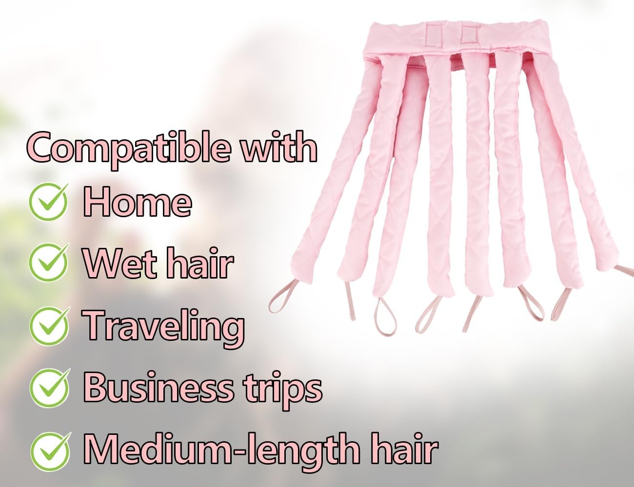 KAPSING Removable Headset plus Size Curlers Overnight Heatless Curls Band Curls without Heat Hair Styling Devices for Long Medium Hair (Pink) image number 2