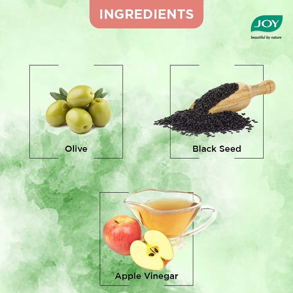 Joy Natural Actives Deep Nourishing & Black Shine 4 in 1 Multi Action Conditioning Shampoo for Dull Hair | with Apple Cider Vinegar, Amla, Back Seed & Olive Oil | Hair Shampoo Paraben Free | 340 Ml image number 3